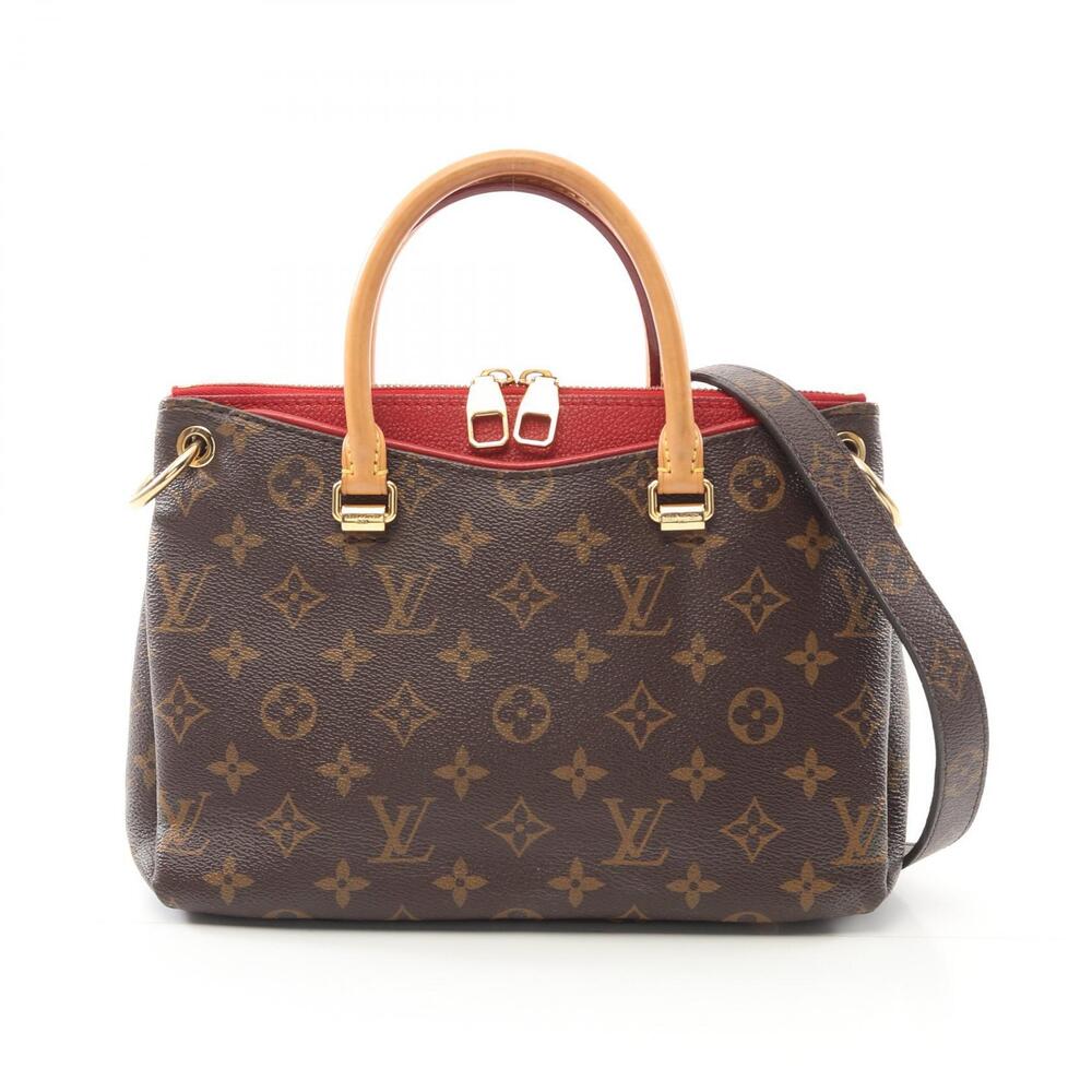 Louis Vuitton Pallas Monogram Cerise Red Handbag Canvas Leather Brown Red